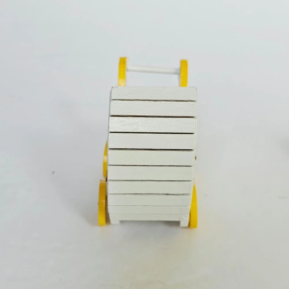 Vtg Retro Miniature Wooden Baby Carriage Plastic Bassinet Nursery Set Dollhouse